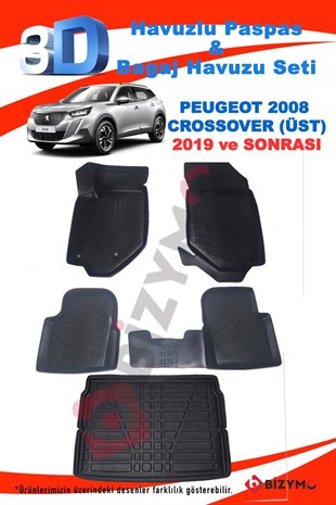 Peugeot 2008 Crossover 2019+ 3D Paspas ve Üst Bagaj Havuzu Bizymo
